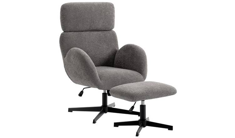 HOMCOM Velvet Swivel Armchair with Adjustable Headrest - Grey