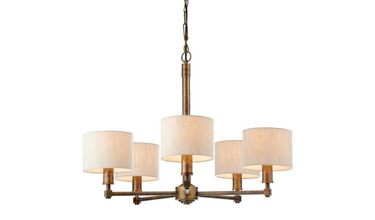 Loops Direct Steel and Fabric 5 Light Pendant - Aged and Hammered Bronze