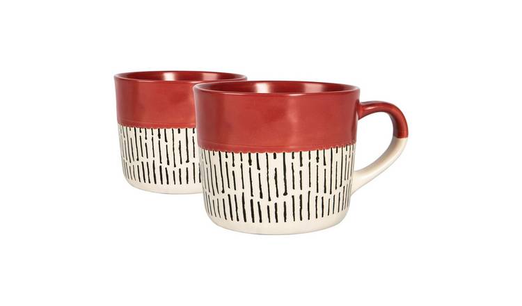 Nicola Spring Ceramic Dipped Dash Coffee Mugs - 475ml - Red - Pack of 2