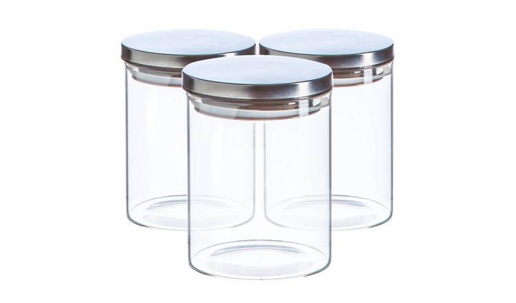 Argon Tableware Scandi Storage Jars with Metallic Lidsml - Silver - Set of 3