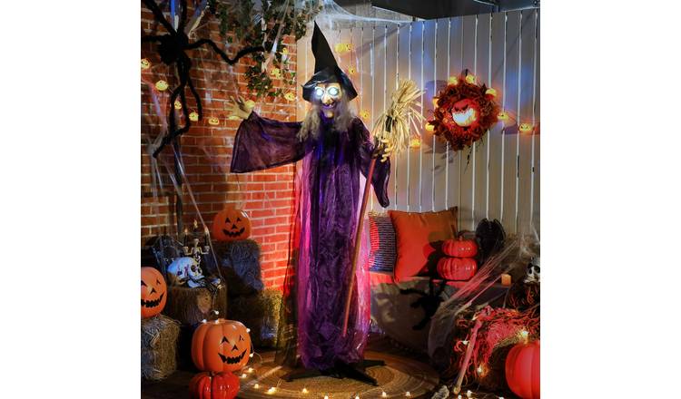 Outsunny 6ft Animated Halloween Standing Witch and Broomstick Decorations