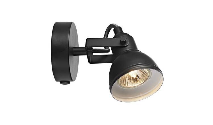 Happy Homewares Industrial Matt Black Switched Spot Wall Light - 10cm