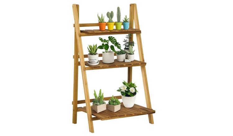 Outsunny Wooden 3 Tier Folding Plant Stand