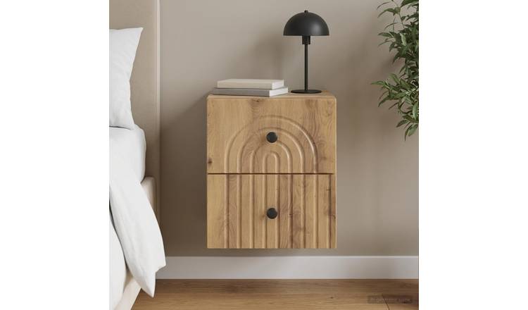 Walplus 2 Drawer Wall Mounted Bedside Cabinet - Oak - 33 x 34.5 x 40 cm