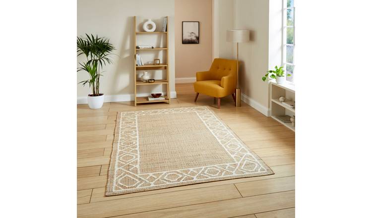 Mega Flooring Beige Modern Bordered Rug - 80 x 150cm