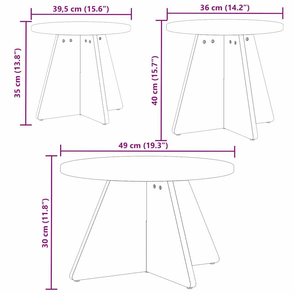 Walplus Pack of 3 Coffee Table - Natural - 49 x 49 x 30 cm - Image 9