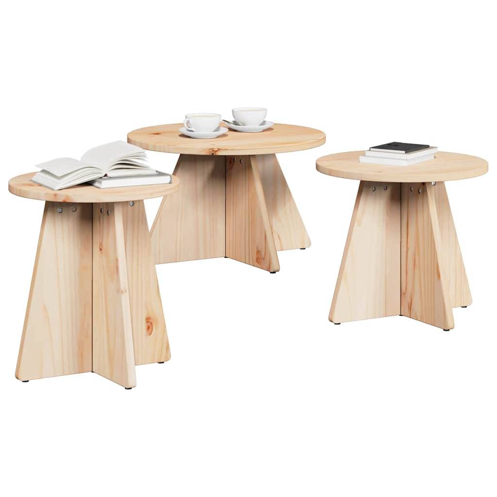 Walplus Pack of 3 Coffee Table - Natural - 49 x 49 x 30 cm - Image 2