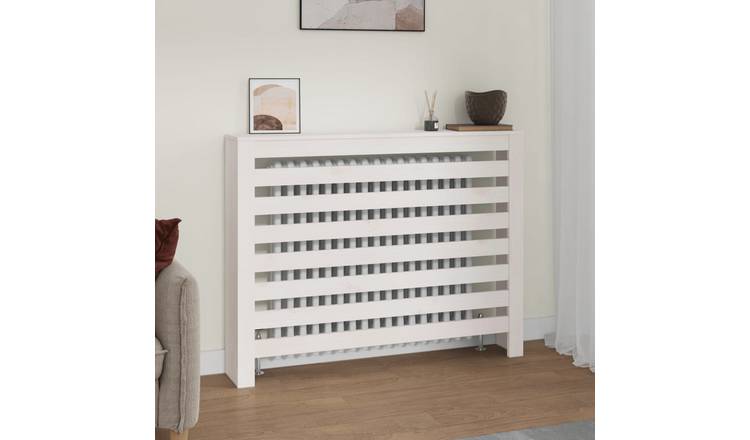 Walplus Horizontal Slats Solid Wood Radiator Cover - White - 108.5 x 19 x 84 cm