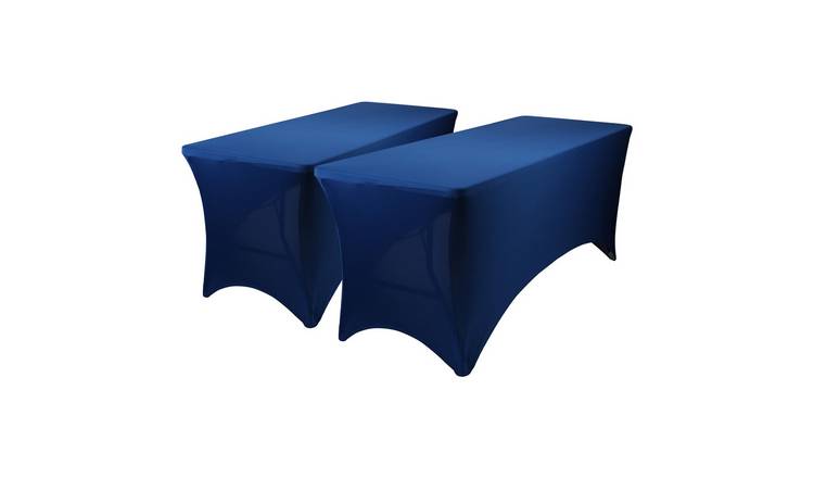Harbour Housewares 2x Rectangular Spandex Fitted Tablecloths - Blue