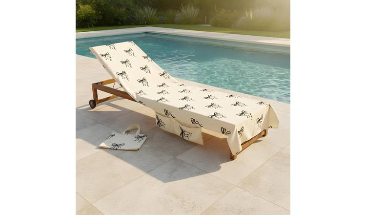 OHS Bows Microfibre Beach Towel in a Bag - Monochrome