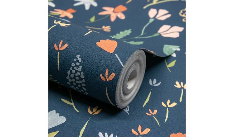 Grandeco Naive Garden Ditsy Flowers Textured Wallpaper - Blue