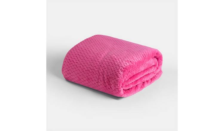 OHS Waffle Fleece Blanket Throw 200 x 240cm - Hot Pink