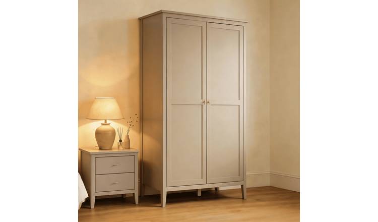 Home Source Grace 2 Door Wardrobe with Gold Handles – Greige
