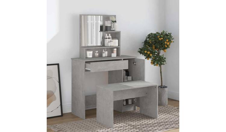 Walplus Engineered Wood Dressing Table Set - Concrete Grey - 86.5 x 35 x 136 cm