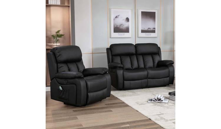 Furniture Online Chester Electric Recliner Leather 1+2 Seater Sofa Set - Black