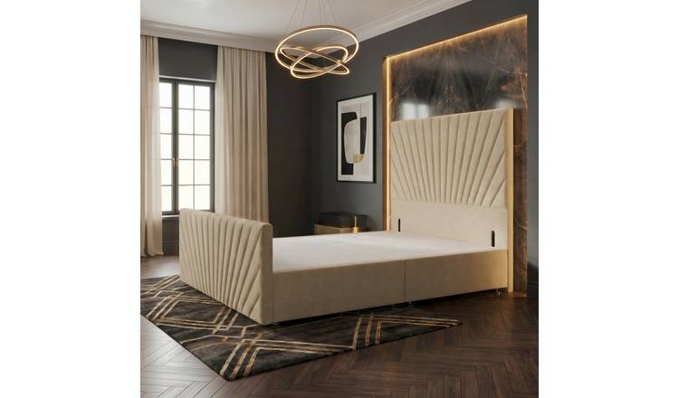 Somnior Linen Small Double Divan Bed with Footboard & Headboard - Beige