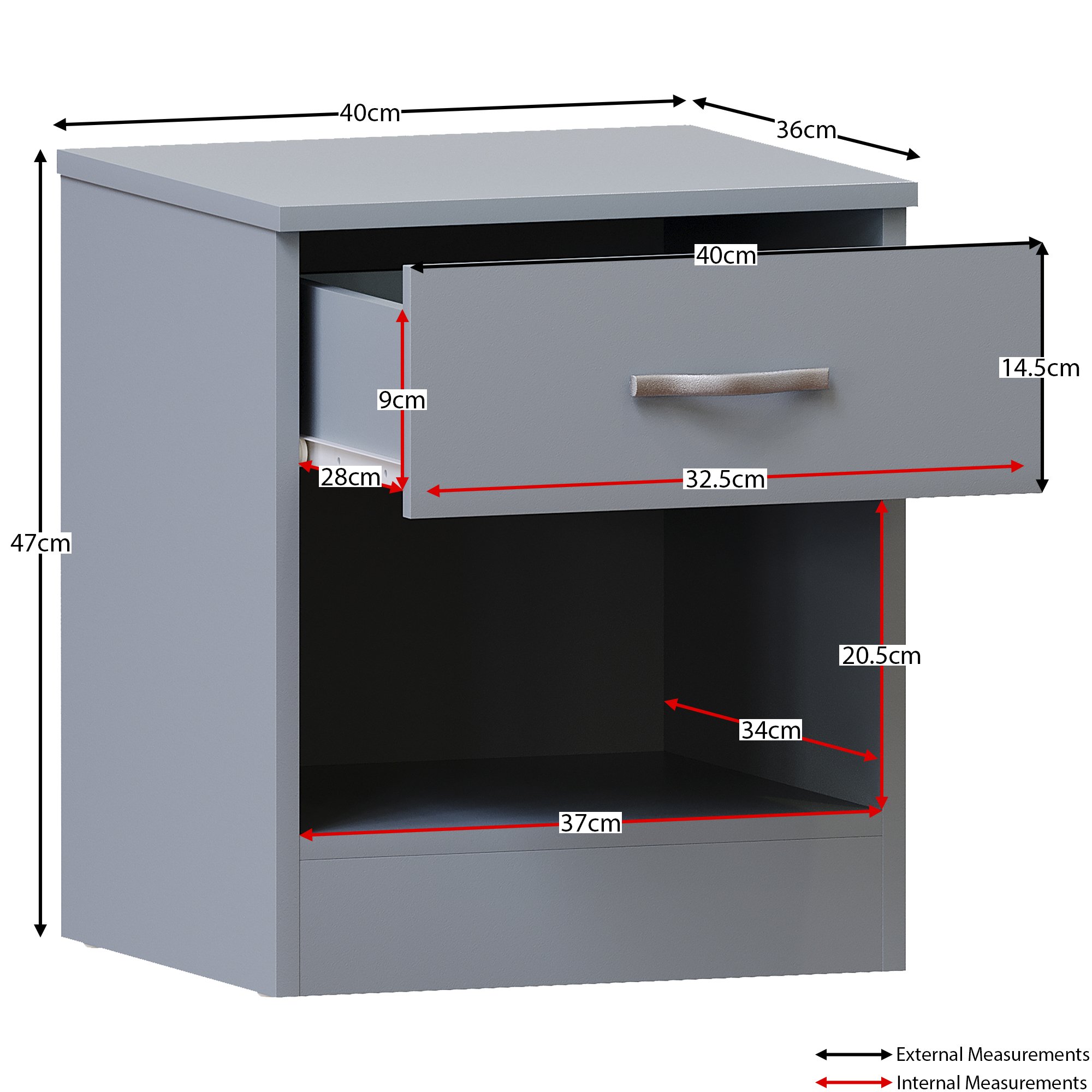 Vida Designs Riano Bedroom Set (Bedside, 5 Drawer Chest, 2 Door Wardrobe) - Grey - Image 4