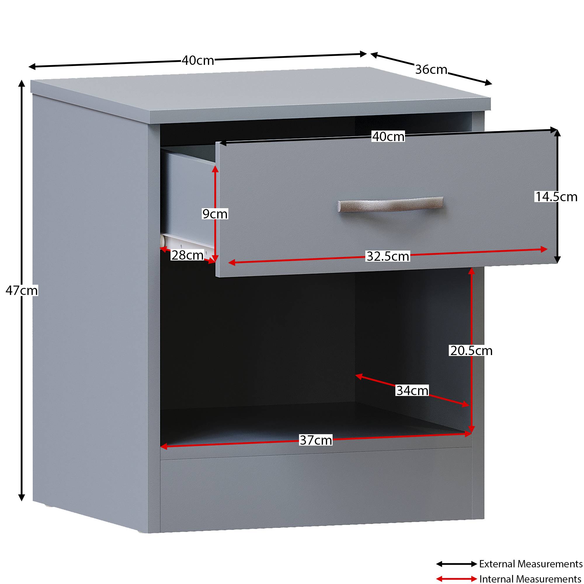 Vida Designs Riano Bedroom Set (Bedside, 5 Drawer Chest, 2 Door Wardrobe) - Grey - Image 4
