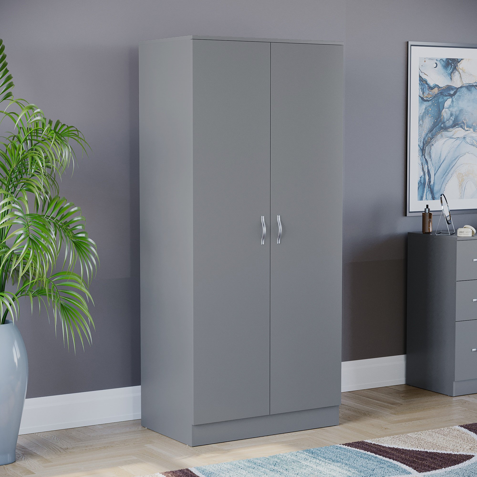 Vida Designs Riano Bedroom Set (Bedside, 5 Drawer Chest, 2 Door Wardrobe) - Grey - Image 5