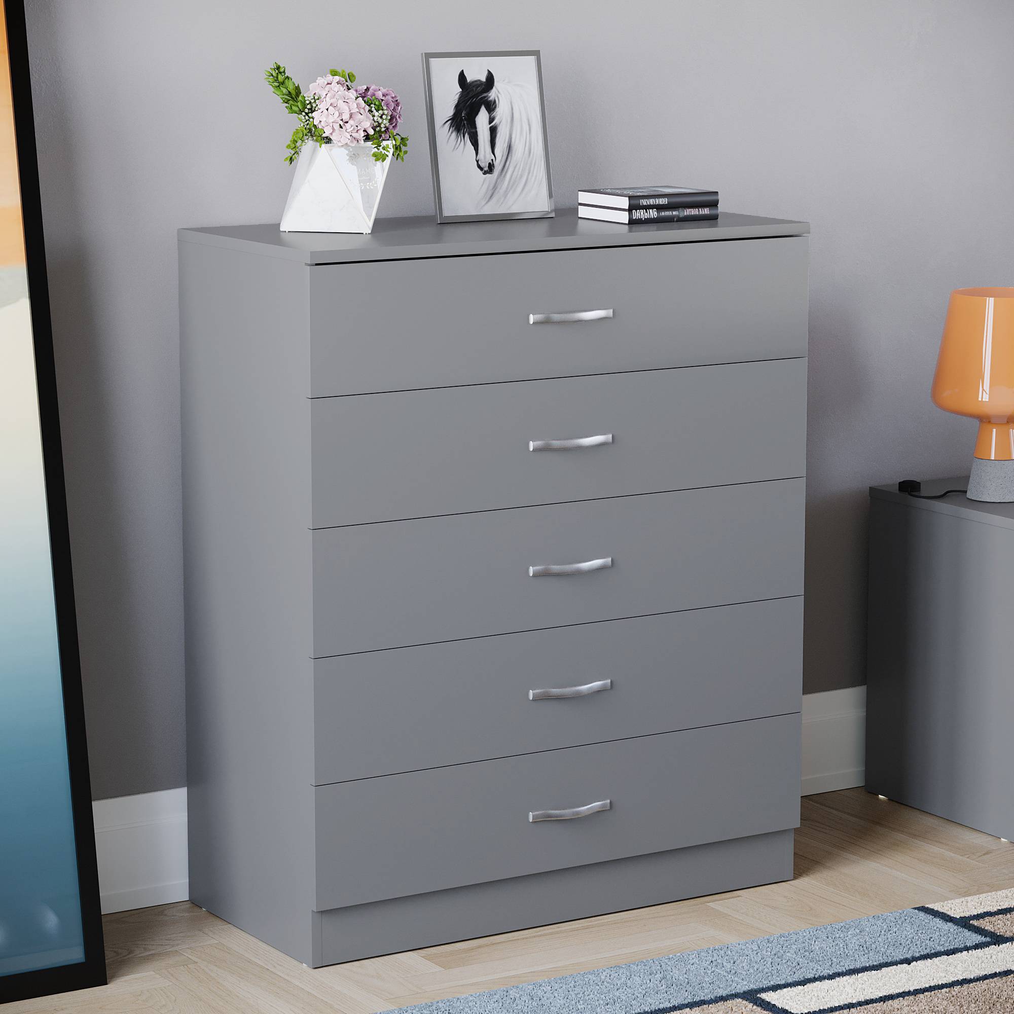 Vida Designs Riano Bedroom Set (Bedside, 5 Drawer Chest, 2 Door Wardrobe) - Grey - Image 7