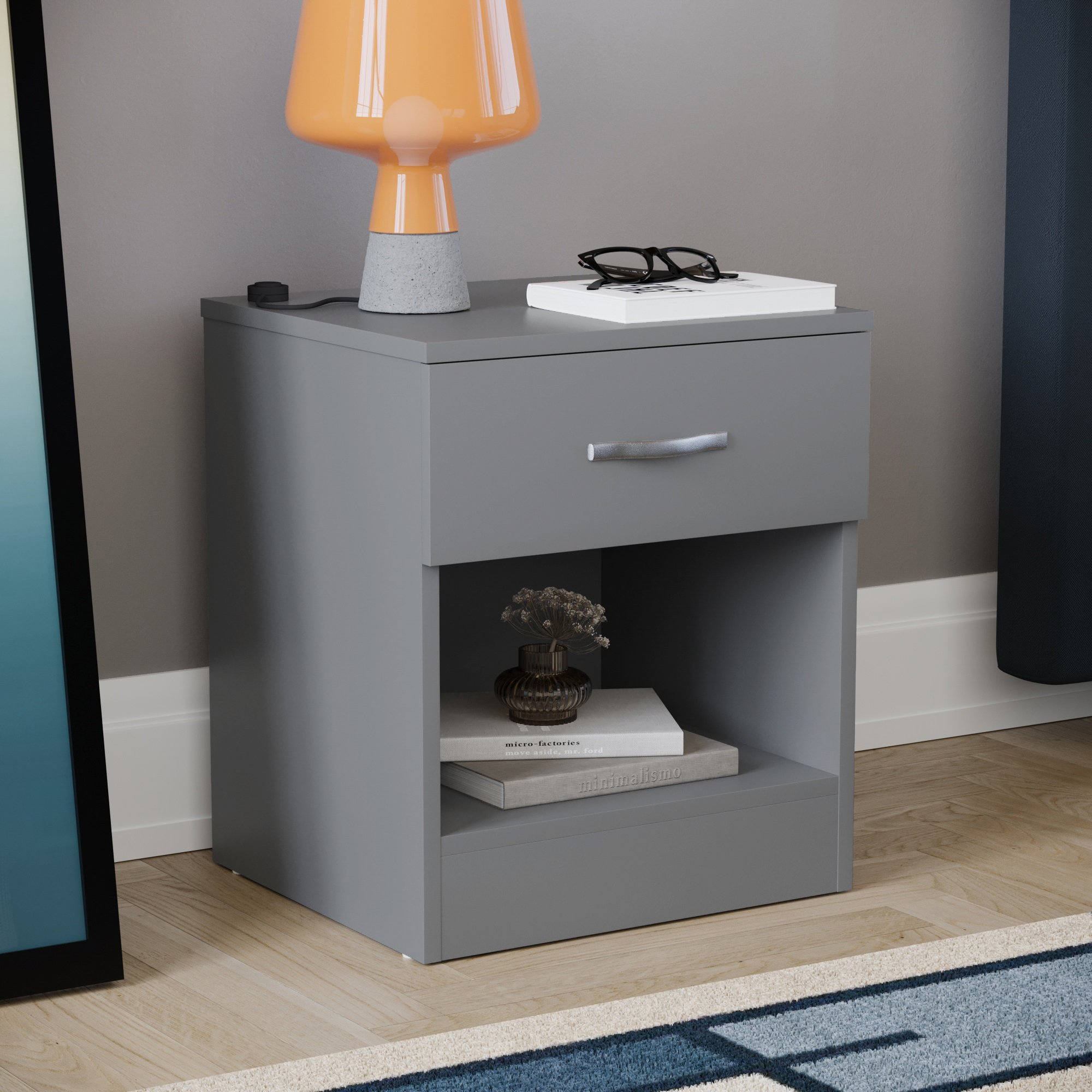 Vida Designs Riano Bedroom Set (Bedside, 5 Drawer Chest, 2 Door Wardrobe) - Grey - Image 8