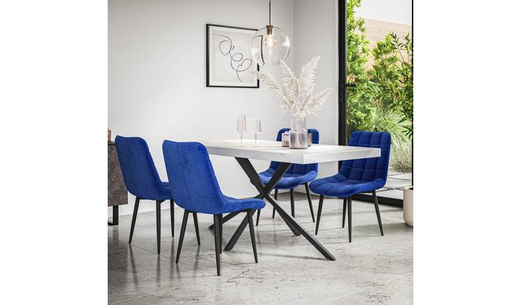 Furniture Online Donni Nova Marble Effect Dining Table & 6 Blue Chairs