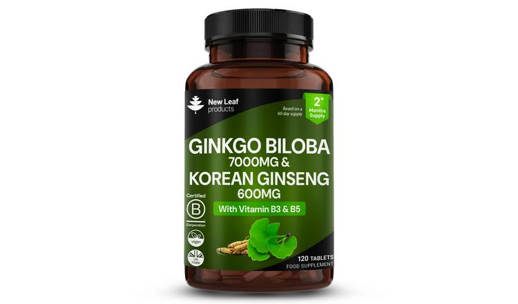 New Leaf Ginkgo Biloba 7000mg  Korean Ginseng 600mg With B3 & B5 - 120 Tablets