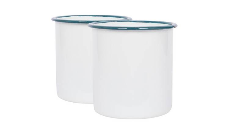Argon Tableware White Enamel Utensil Holders - Green - Pack of 2