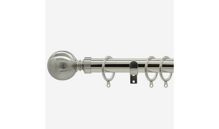 New Edge Blinds Stainless Steel 28mm Ball Fixed Metal Curtain Pole - 95cm