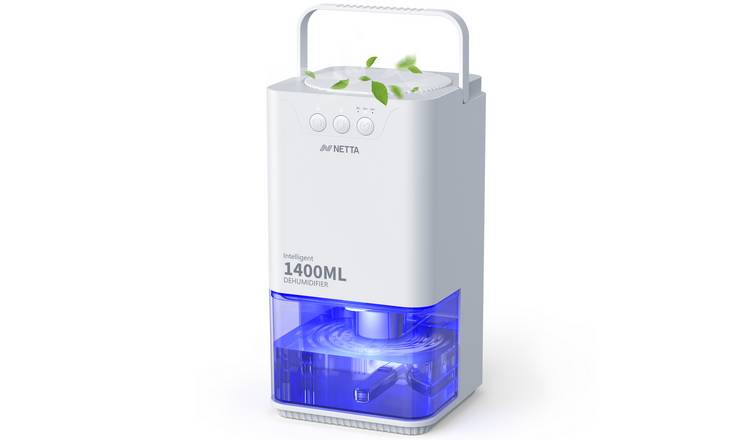 NETTA 1400ml Mini Dehumidifier with 24 Hour Timer & LED Light - White