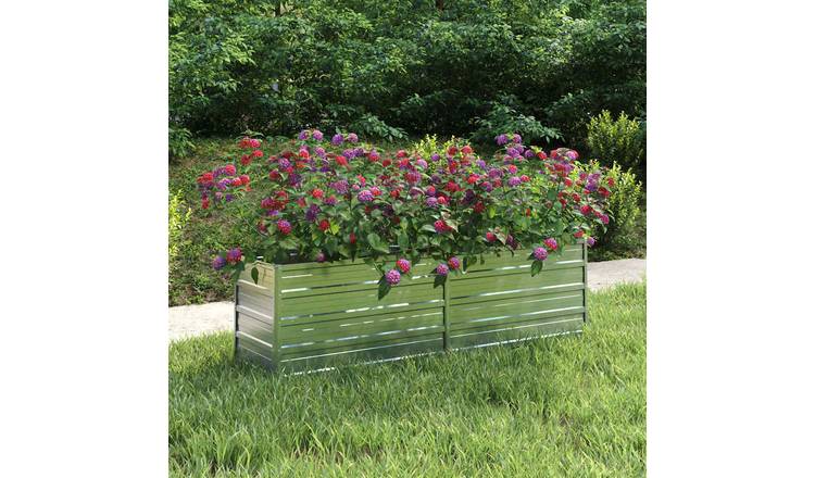 Walplus Galvanised Steel Raised Garden Bed - Silver - 160 x 40 x 45 cm