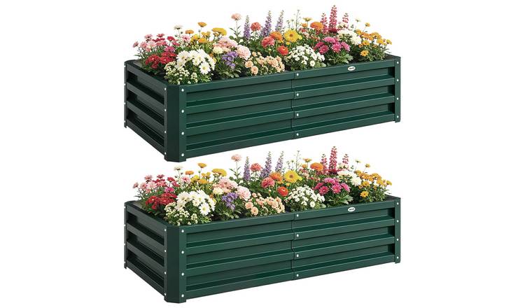Outsunny Set of 2 216L Galvanised Metal Raised Garden Beds – Green