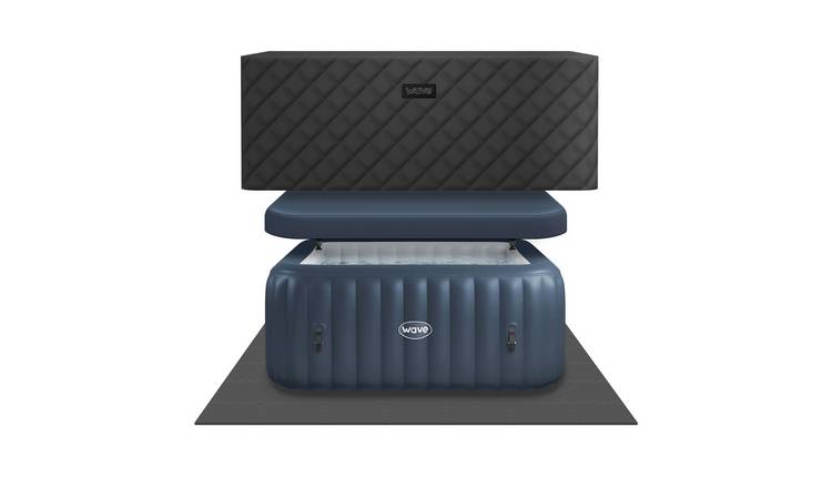Wave Pacific 6-Person Square Inflatable Hot Tub with EnergySave Bundle - Navy