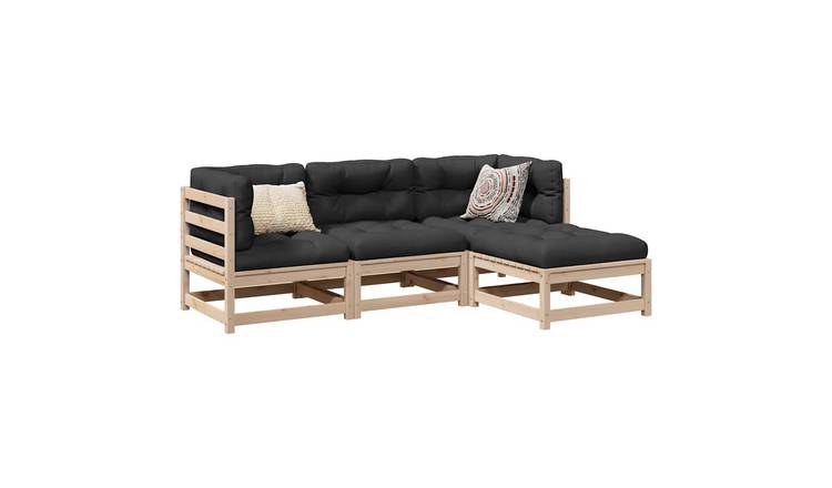 Walplus 4 Piece Solid Pine Wood Garden Sofa Set - Brown - 70 x 70 x 67 cm