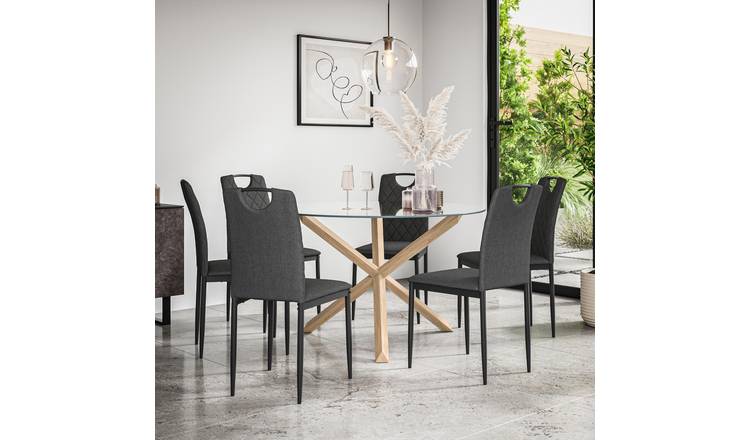Furniture Online Malvern Monza Glass Top Dining Table & 6 Charcoal Chairs