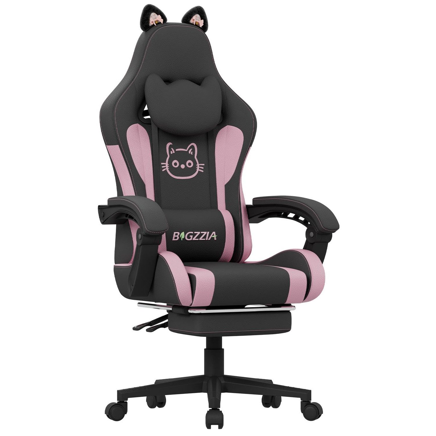 Rattantree Faux Leather Ergonomic Gaming Chair With Footrest- - Pink & Black