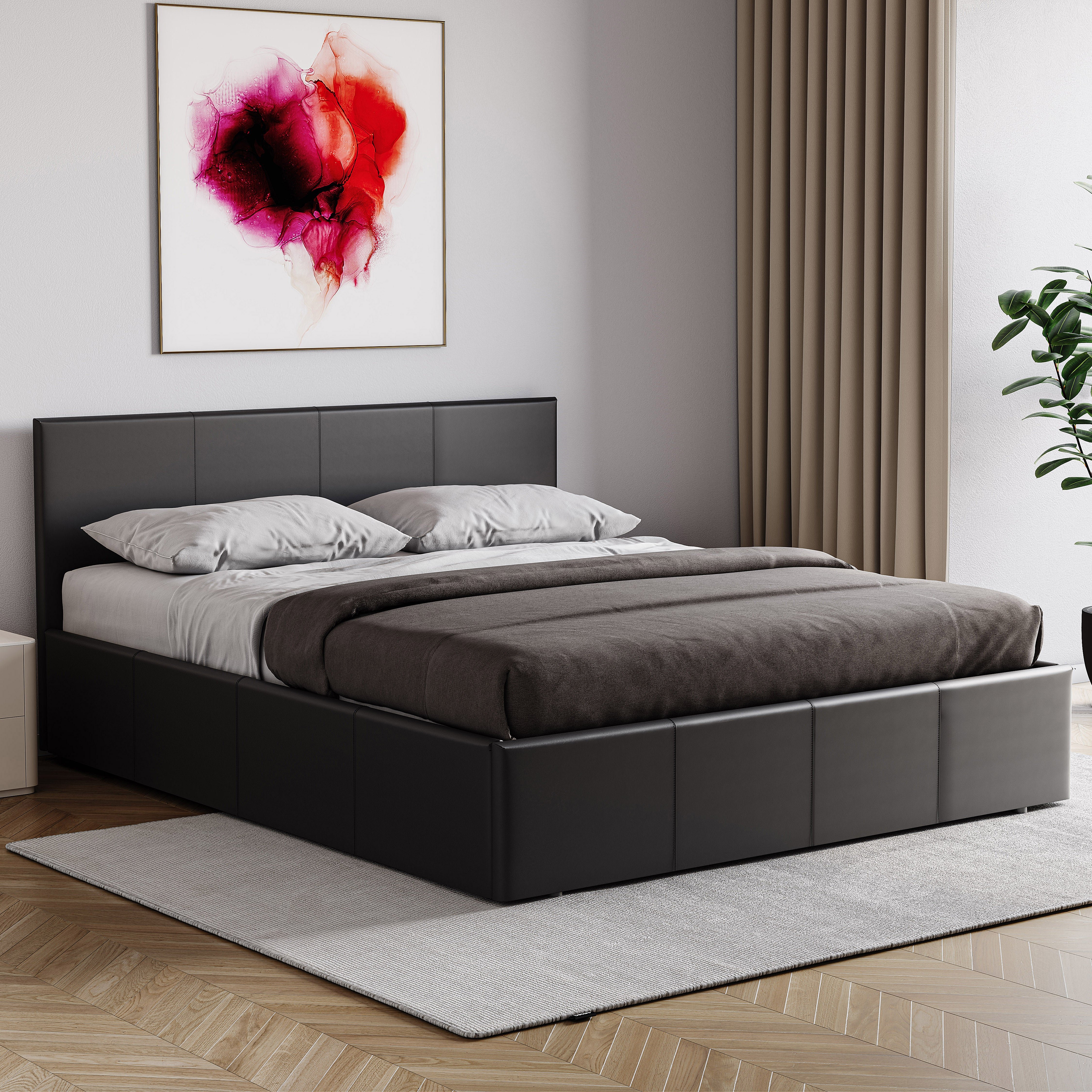 Vida Designs Lisbon King Size Ottoman Faux Leather Storage Bed - Black