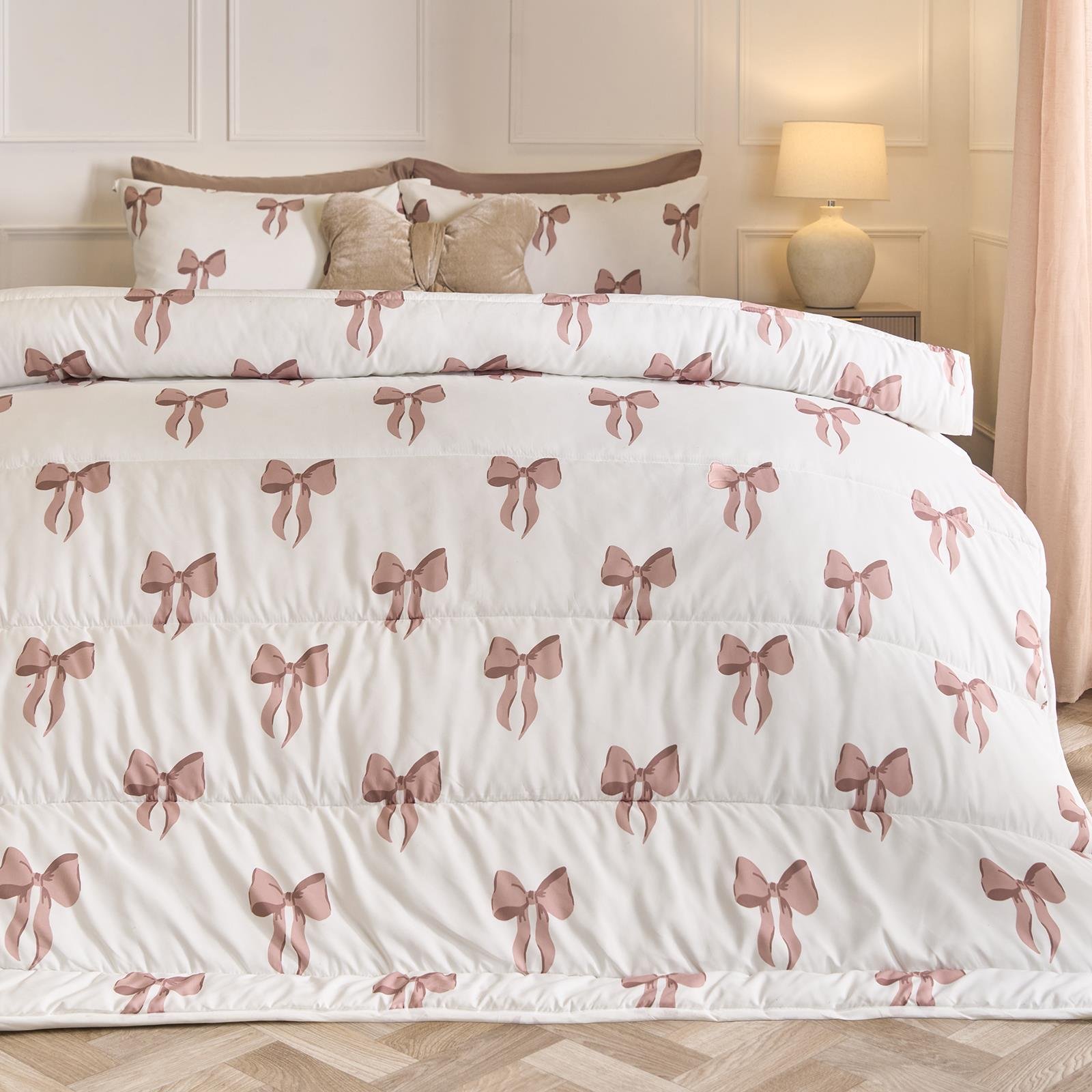 OHS Bows 10.5 Tog Coverless Duvet Set Bedding Ivory - Double