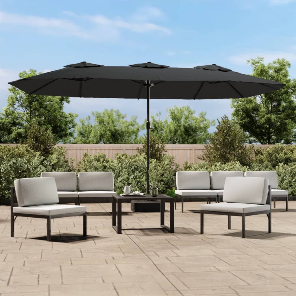 Walplus 3 LED Polyester Garden Parasol - Anthracite - 449 x 265 x 245 cm