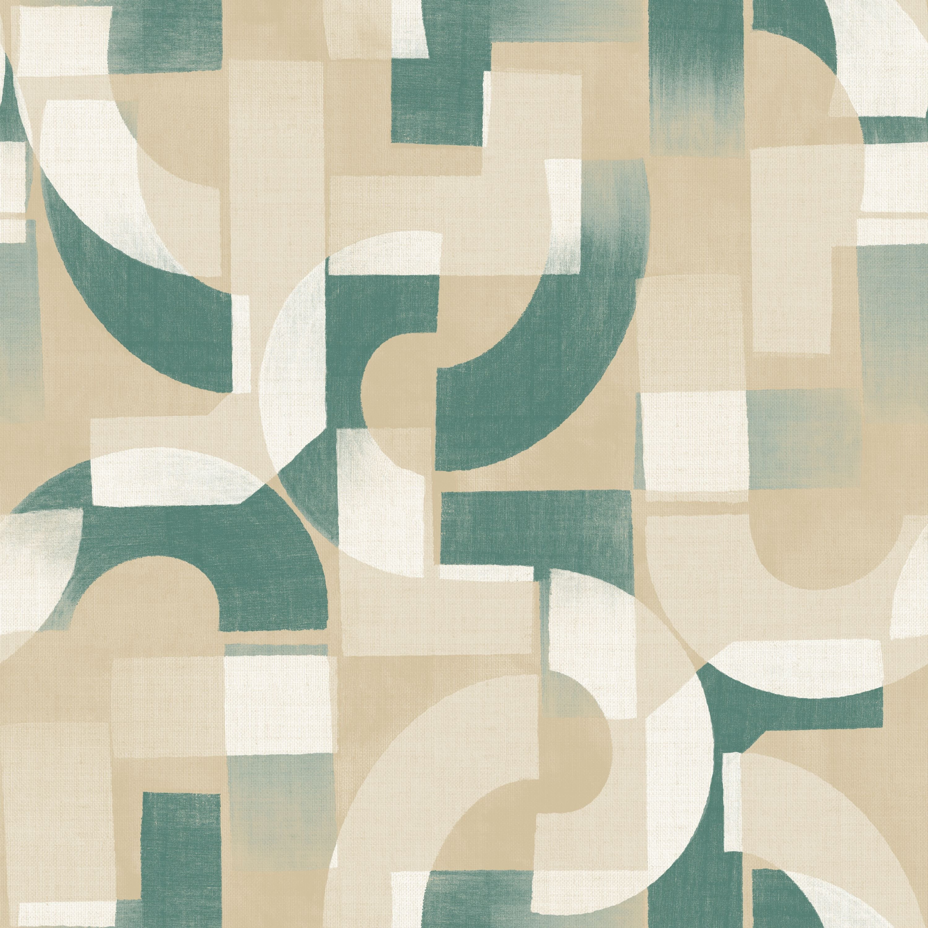 Grandeco Levina Geometric Shapes Textured Wallpaper - Green Beige