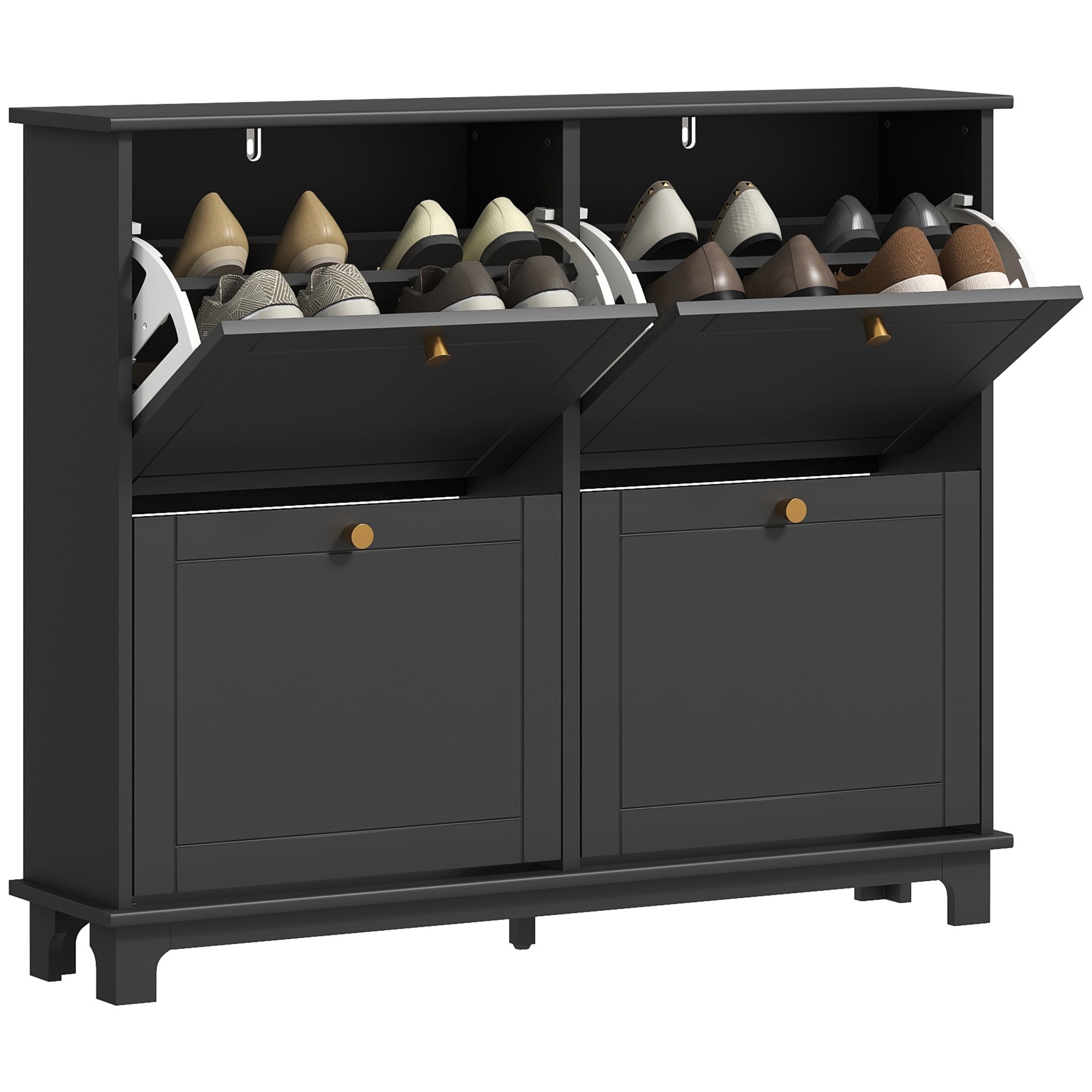 HOMCOM Modern Adjustable Storage Cabinet for 16 Pairs of Shoes - Black