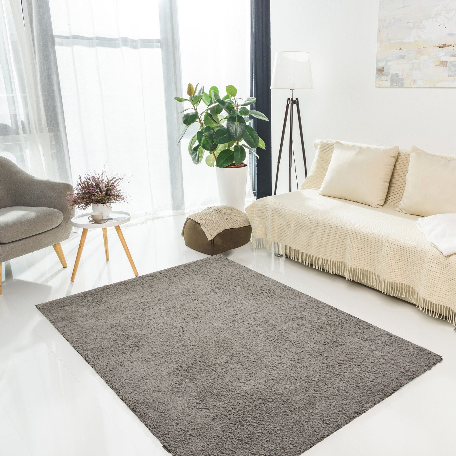 DS Living Cloud Luxe Plain Shaggy Rug - Grey - 215x150cm