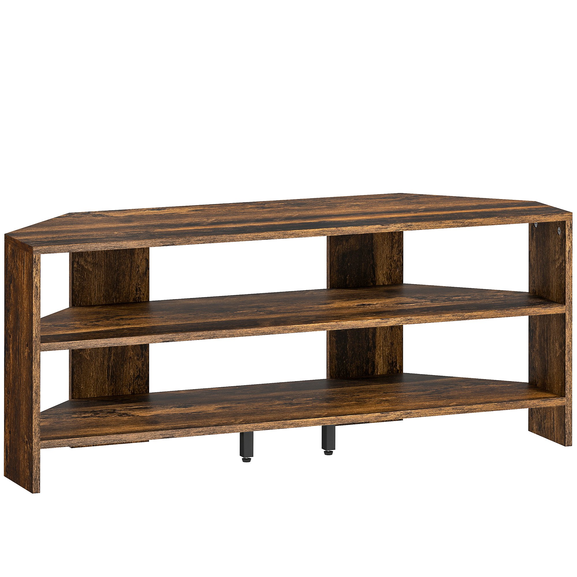HOMCOM Modern Corner TV Stand with 2 Open Shelves - Rustic Brown
