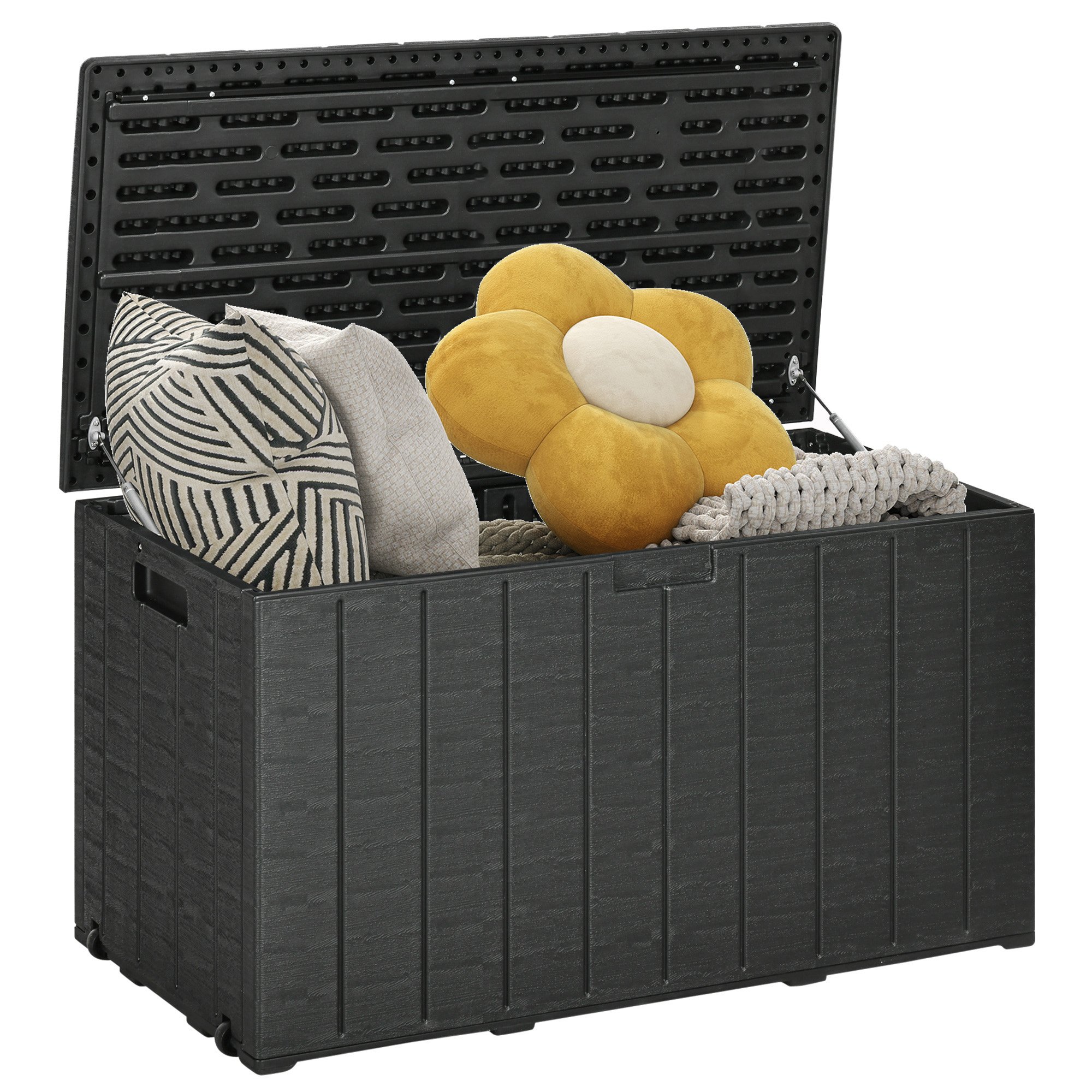 Outsunny Garden Storage Box with Wheels and Handles - Black