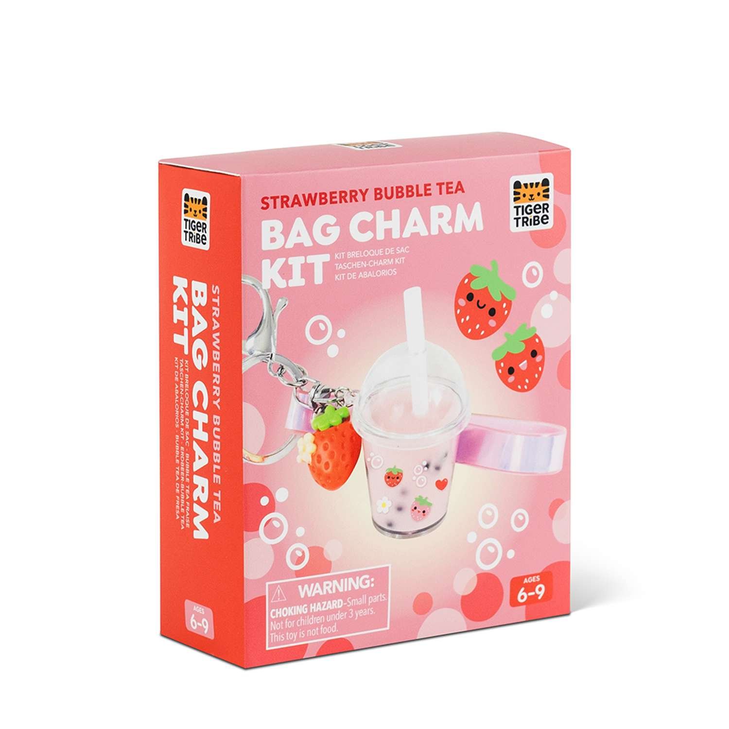 Tiger Tribe Bag Charm Kit Strawberry Bubble Tea - 6 Years +
