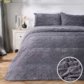 OHS Cable Knit Fleece 10.5 Tog Coverless Duvet Set Grey - Single