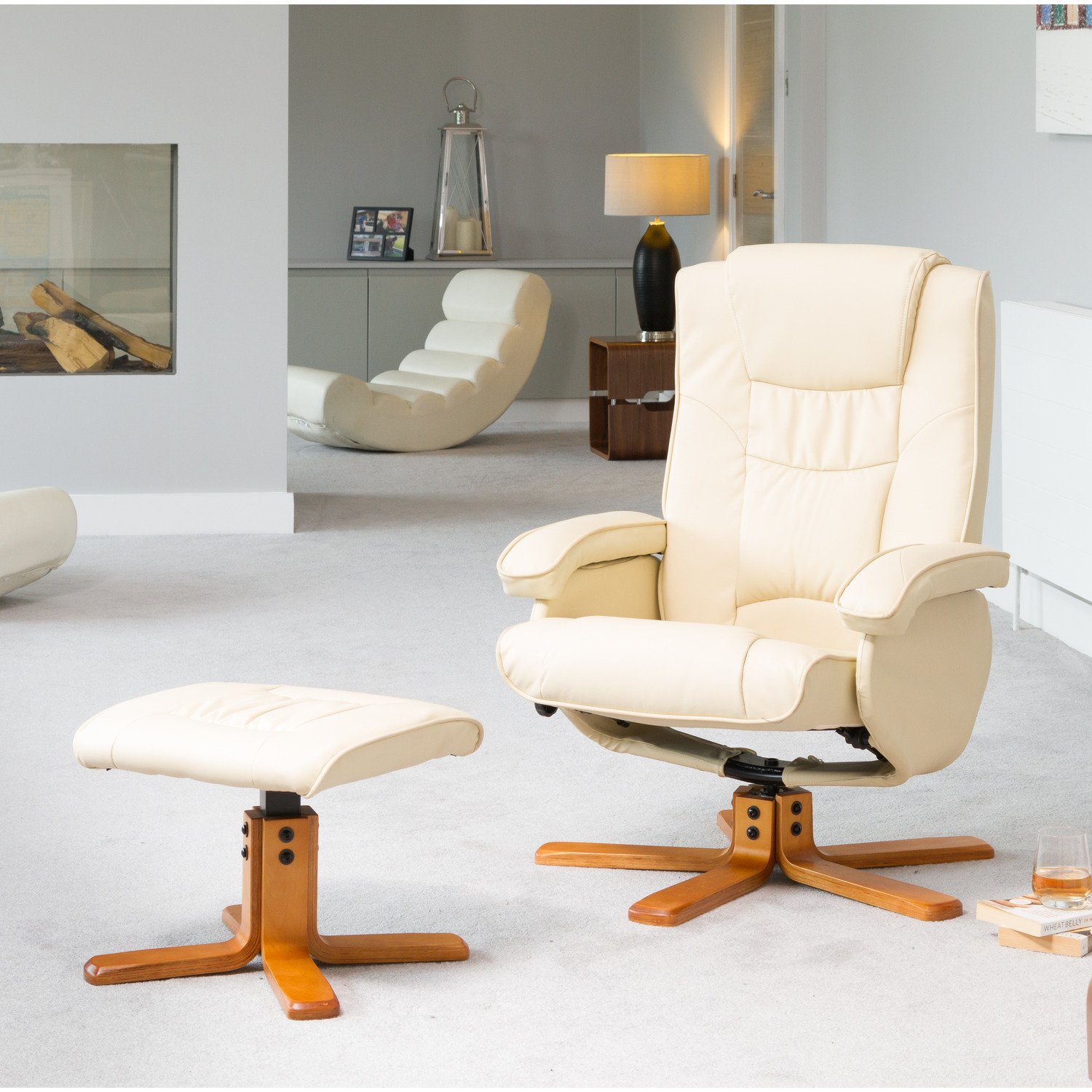 Artemis Home Severn Swivel Recliner Chair and Stool - Cream