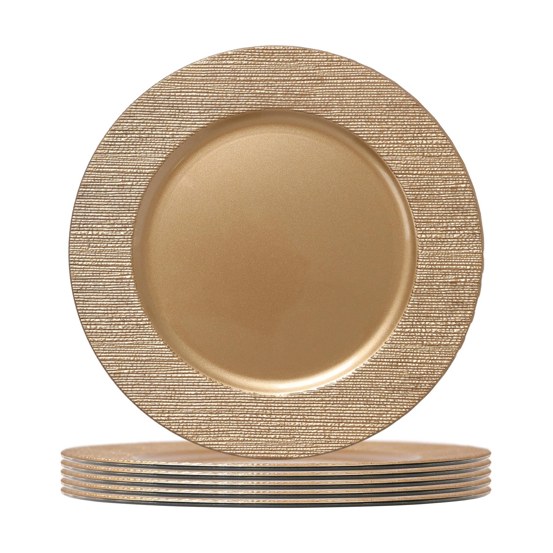Argon Tableware Round Charger Plates - Gold Rib - Set of 6