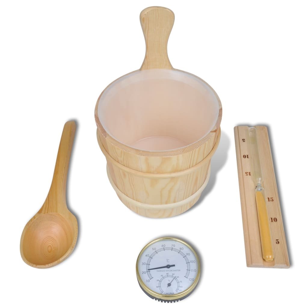 Walplus 5 Piece Sauna Accessory Set Bucket Spoon Hourglass and Thermo-hygrometer