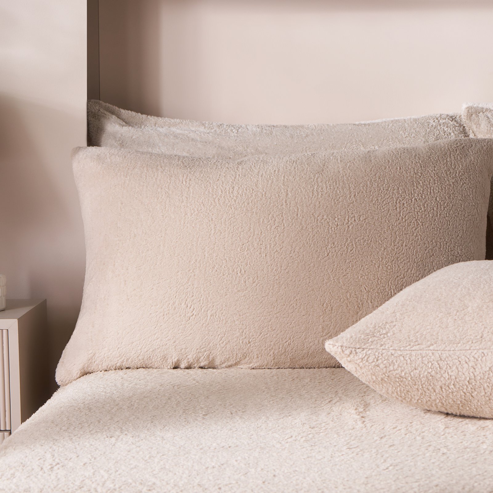 OHS 2 Pack Teddy Fleece Pillowcases - Stone